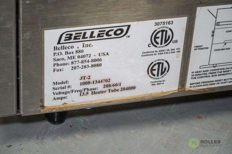 Belleco JT2 Conveyor Toaster Roller Auctions