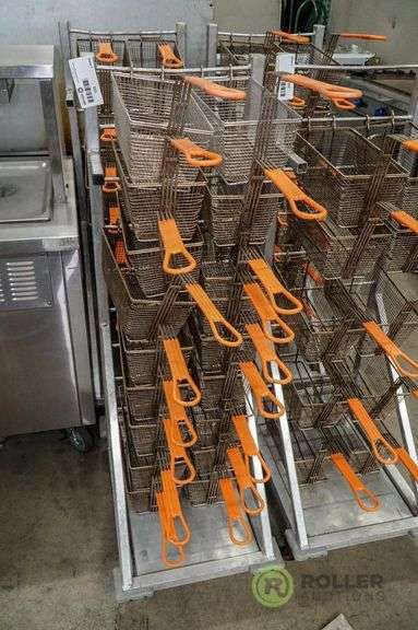 (2) Mobile Fry Basket Rack With (34) Fryer Baskets - Roller Auctions