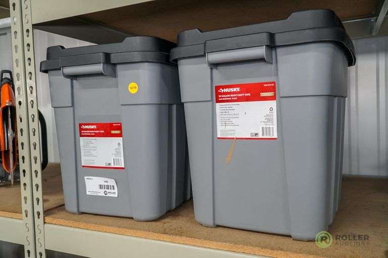 (2) Husky 18Gallon Heavy Duty Totes Roller Auction