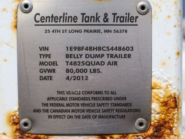 2012 TRL T4825QUAD T/A Axle Belly Dump Trailer with (2) Lift Axles