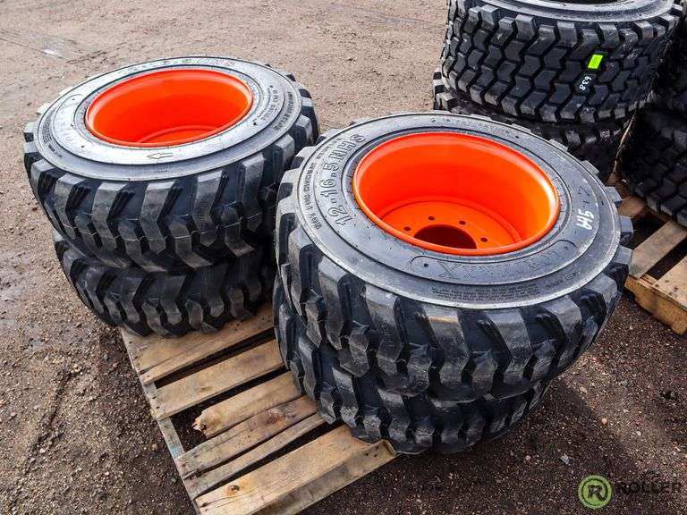 Set of (4) New Loadmaxx 1216.5 Skid Steer Tires with Rims Roller