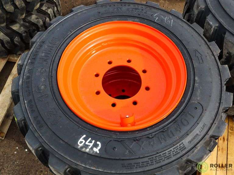Set of (4) New Loadmaxx 1216.5 Skid Steer Tires with Rims Roller