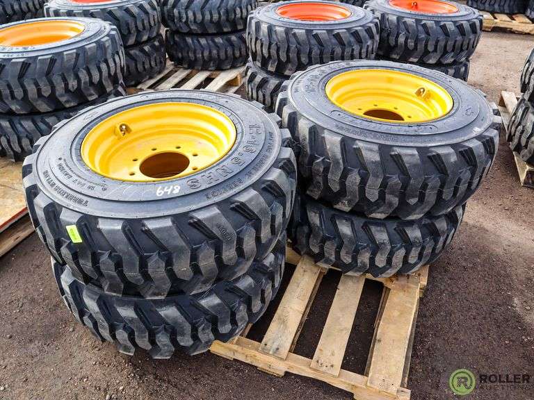 Set of (4) New Loadmaxx 1216.5 Skid Steer Tires with Rims Roller
