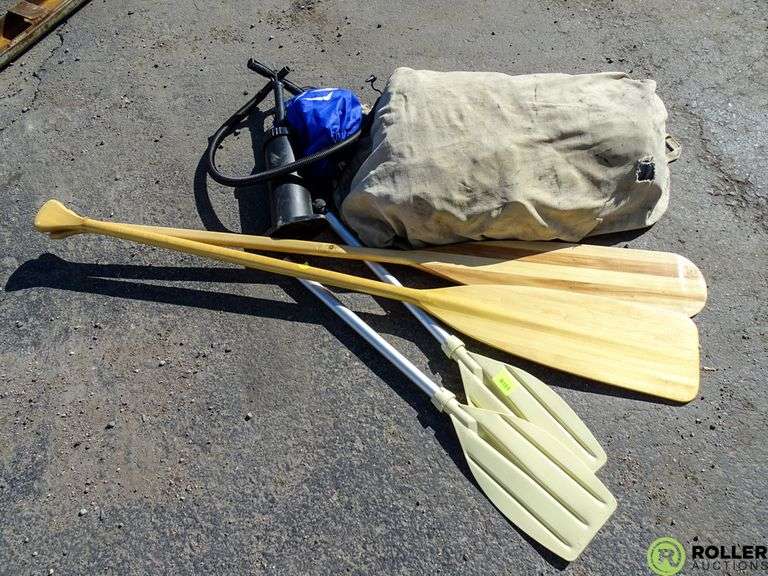 Coleman Inflatable Raft, Ores and Hand Pump Roller Auctions