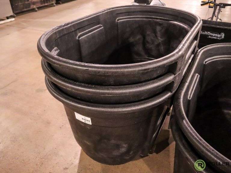 (3) Rubbermaid 100Gallon Troughs With Drains Roller Auctions