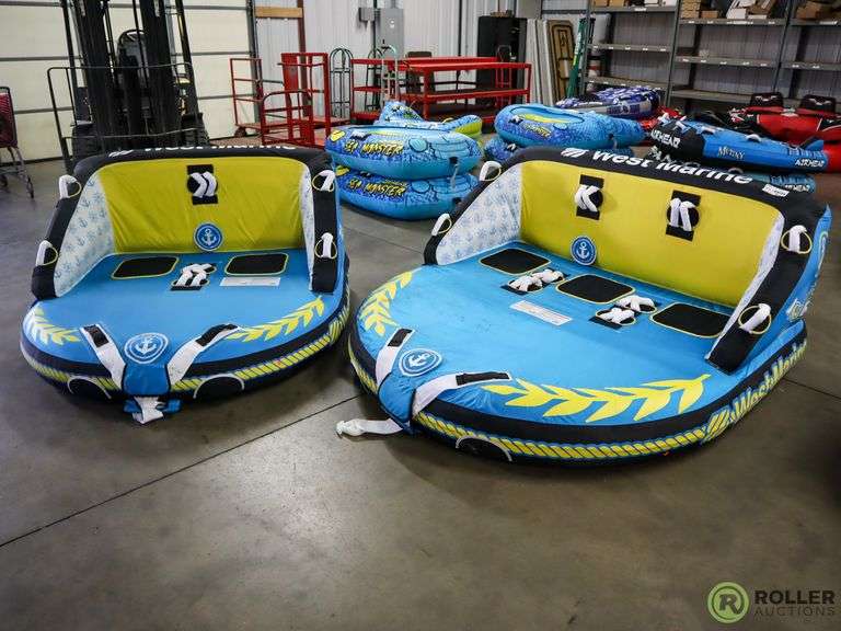 (2) West Marine Captain Chairs Tow Behind Inflatables, Patched Roller