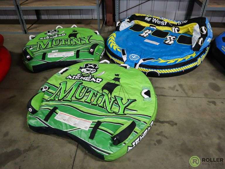 (3) Tow Behind Inflatables; West Marine Captains Chair and (2) Air Head