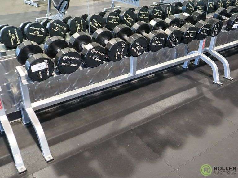 Iron Grip Dumbbell Set; 55 75Lb With Star Trac Dumbbell Rack