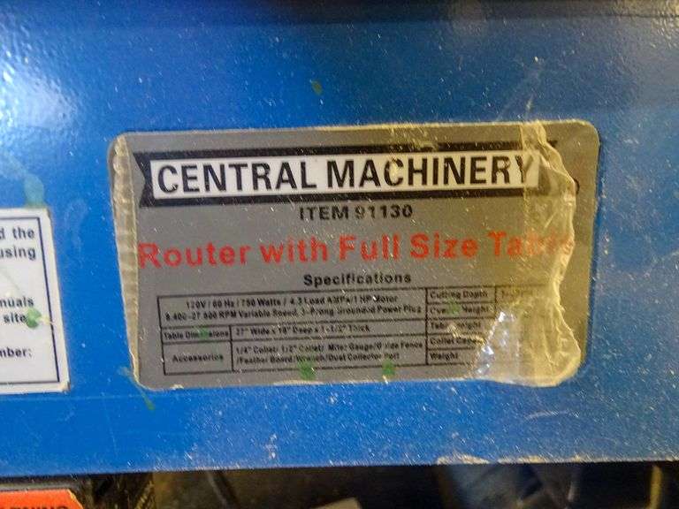 Central Machinery 91130 Router with Full SIze Table Roller Auctions