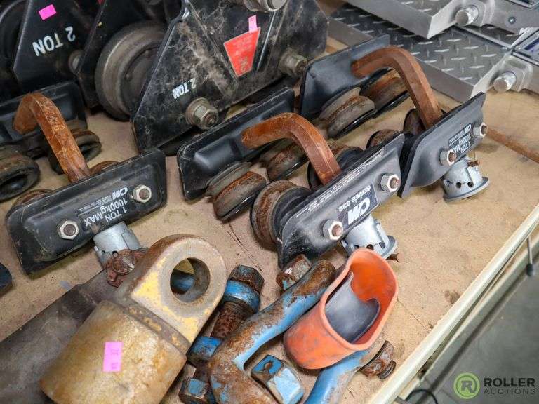 (3) Dayton 2Ton IBeam Trolleys, (4) CM 1Ton Trolleys and (3) Hooks