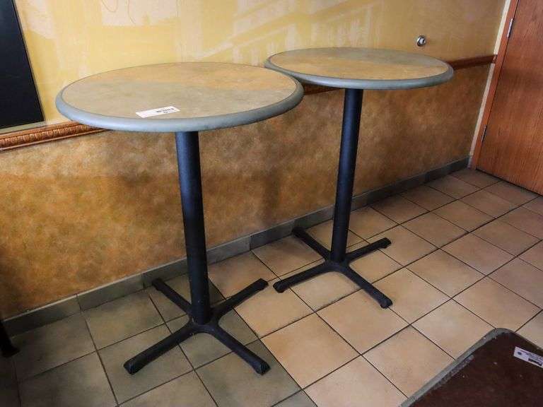 (2) Plymold 30in Round Bar Height Tables And (8) Plymold Dining Tables