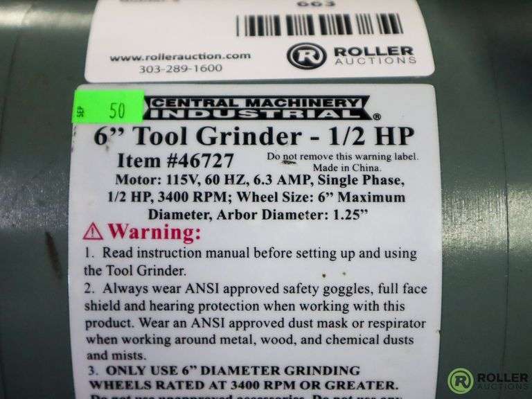 Central Machinery 46727 6" Tool Grinder Roller Auctions
