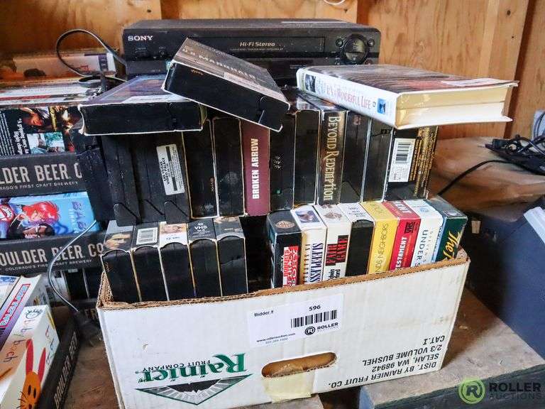 (12) Trays of VHS Tapes and Sony SLV55 VCR Roller Auctions