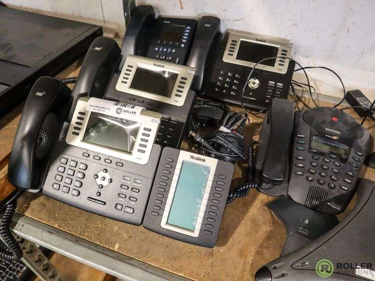 Shelf With Cisco and Polycom Conference Stations and Phones - Roller ...