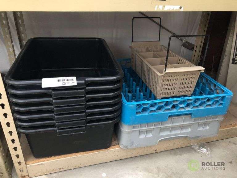 (7) Bus Tubs, (2) Dishwasher Racks and Flatware Caddy Roller Auctions