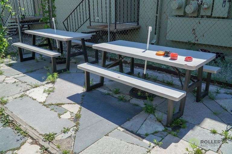 (2) 72in x 30in Lifetime Plastic Picnic Tables Roller Auctions