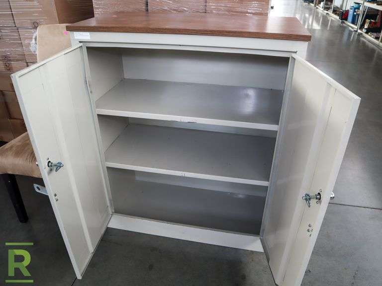 Metal Storage Cabinet With Wood Top At Sean Chaffey Blog