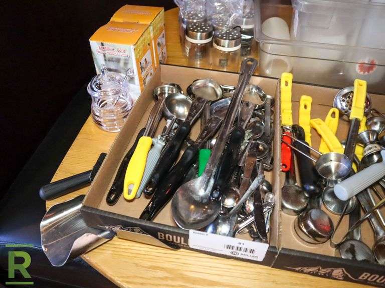 (3) Trays Of Kitchen Utensils, Ingredient Bins And Shakers - Roller Auctions