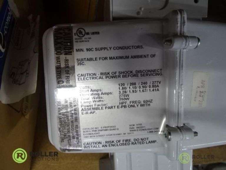 (2) Warehouse Lights Ballasts, (2) Warehouse Light Covers and Luma Metal Halide Bulb Roller