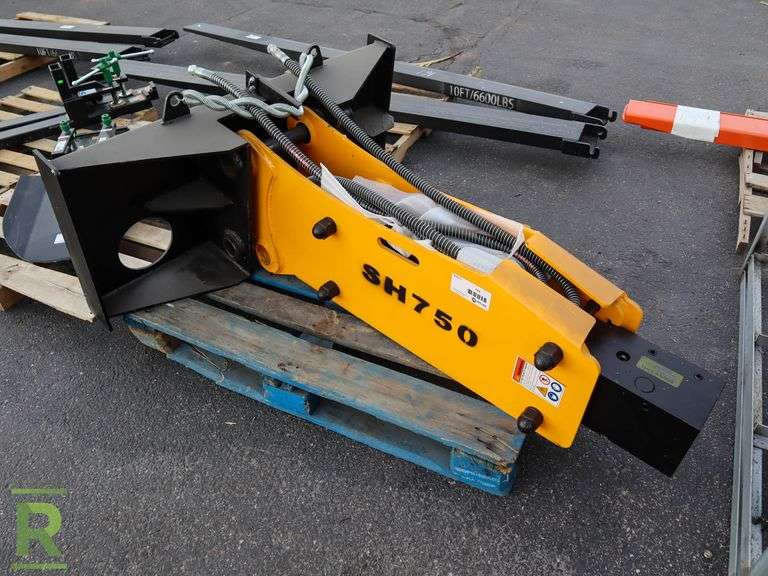 New SH750 Hydraulic Breaker Attachment to Fit Skid Steer (Please Check All Fluids, Fittings, Hardware and Connections Prior To Use) - Roller Auctions