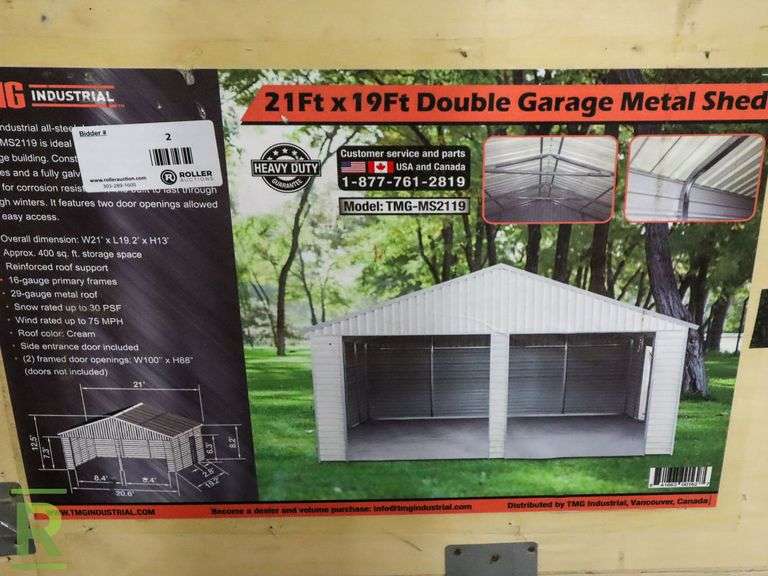 New TMG Industrial TMG-MS2119 Double Garage Metal Shed, 21' x 19' - Roller Auctions