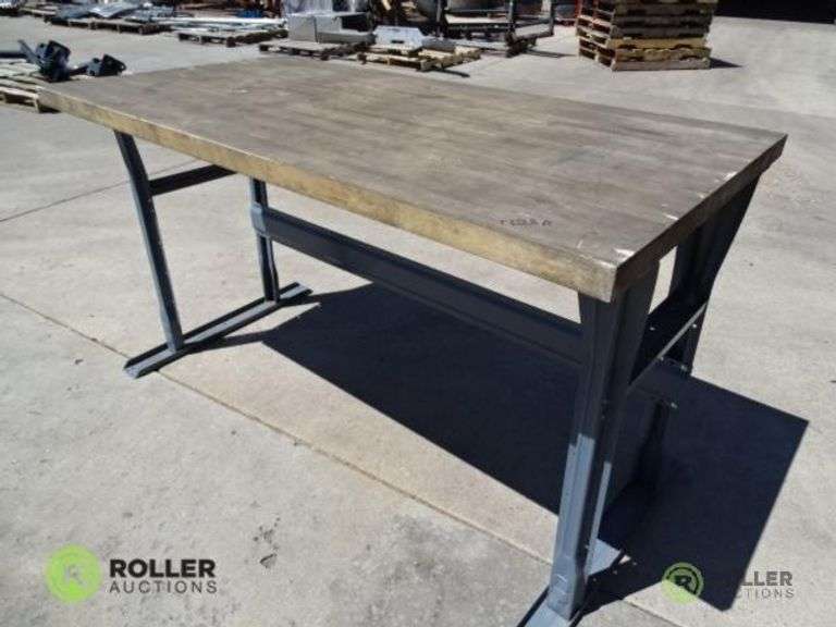 60in L x 30in W x 34in H Wood Top Metal Frame Work Table Roller Auctions