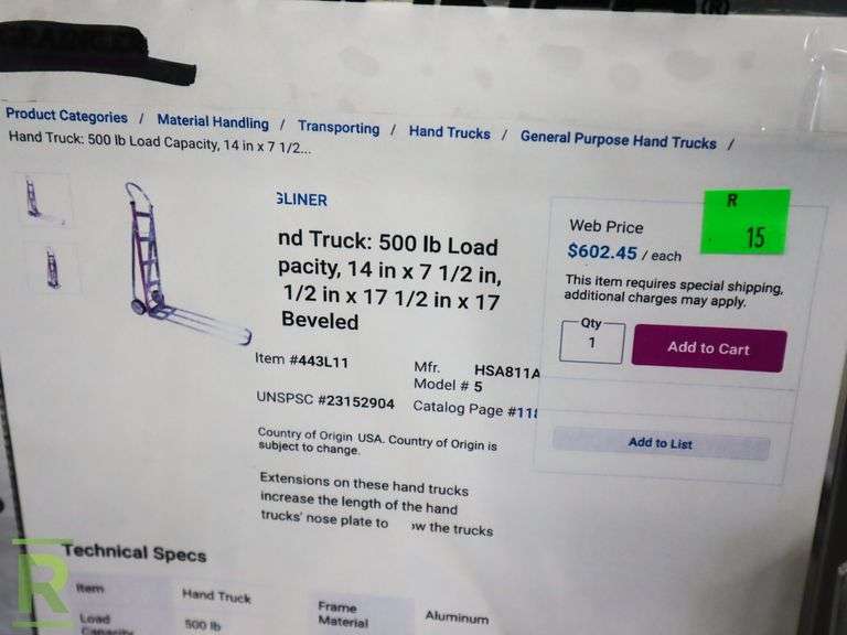 2-Wheel Hand Truck, 500LBS Capacity - Roller Auctions