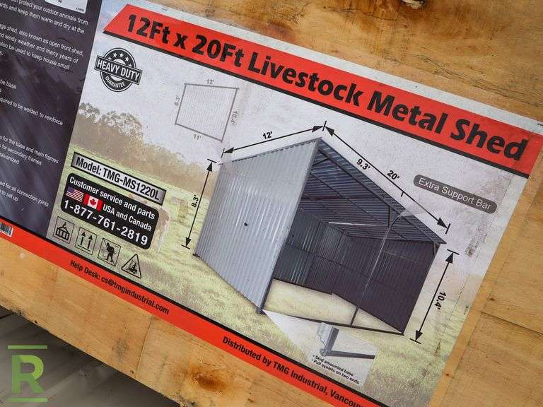 New TMG Industrial TMG-MS1220L Galvanized Metal Livestock Shed, 12' x 20' - Roller Auctions