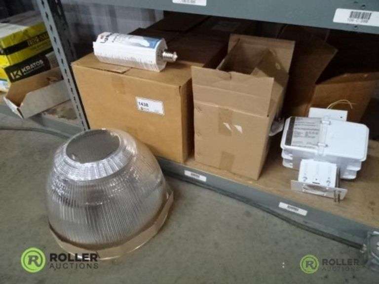 (2) Warehouse Lights Ballasts, (2) Warehouse Light Covers and Luma