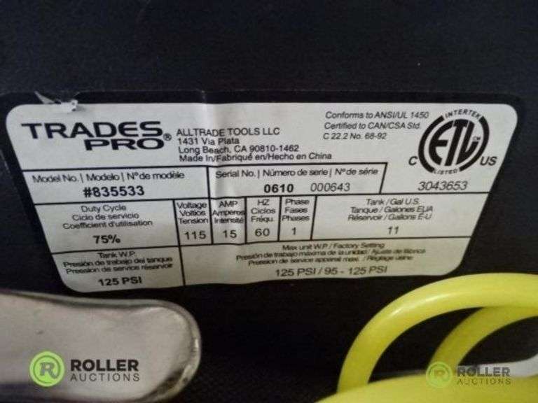 Trades Pro 835533 11Gallon Portable Air Compressor Roller Auctions