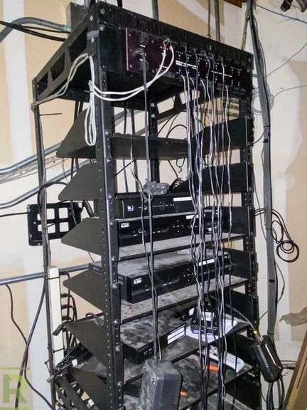 (2) Adjustable Open frame Server Racks With Cetec Ivie Amplifier, QSC Direct Amplifier, CD Players, CPU, Power Var Power Conditioners - Roller Auctions