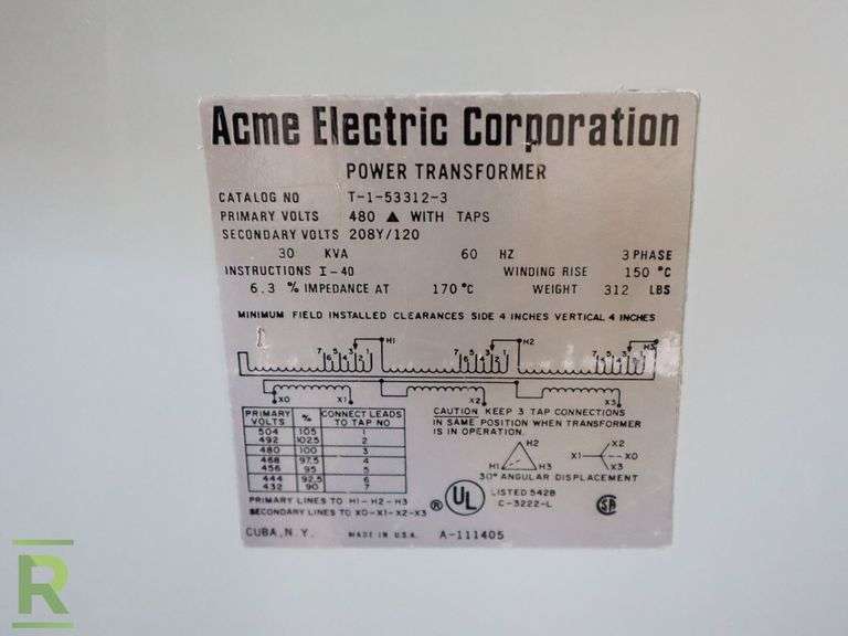 ACME Electric Portable Power Station, 30KVA, 3ph - Roller Auctions