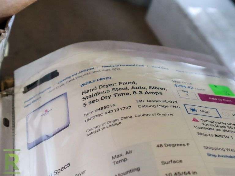 World Dryer Hand Dryer - Roller Auctions