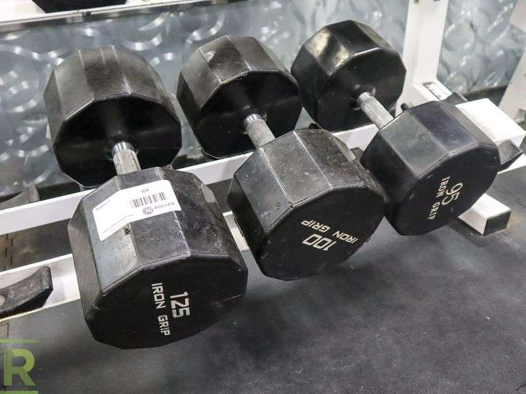 Iron Grip Dumbbells, 95lbs, 100lbs And 125lbs Roller Auctions