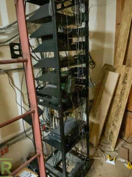 (2) Adjustable Open frame Server Racks With Cetec Ivie Amplifier, QSC Direct Amplifier, CD Players, CPU, Power Var Power Conditioners - Roller Auctions
