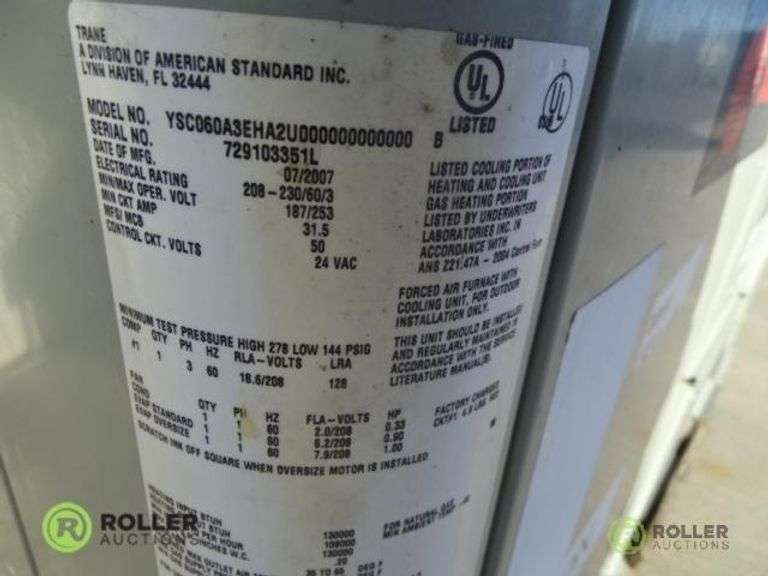 Trane Roof Top Mount Heating / Cooling Unit, 130000-BTU, Single Phase ...