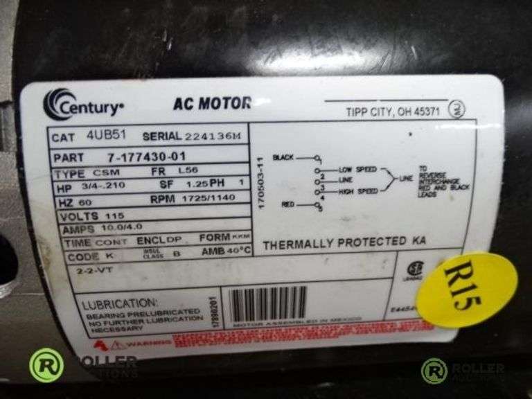 Century AC Motor 717743001, 3/4Hp Roller Auctions
