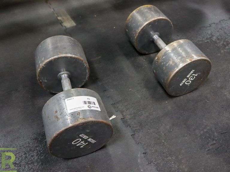 Iron Grip Dumbbells, 130lbs And 140lbs Roller Auctions