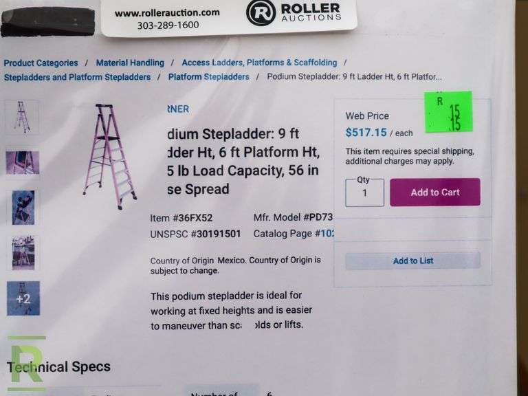 Werner Podium Fiberglass Step Ladder, 6' Platform Height - Roller Auctions