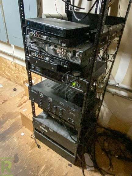 (2) Adjustable Open frame Server Racks With Cetec Ivie Amplifier, QSC Direct Amplifier, CD Players, CPU, Power Var Power Conditioners - Roller Auctions