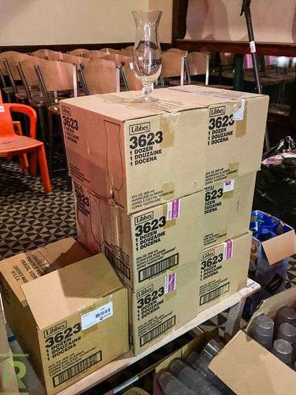 (7) Boxes of Libbey Hurricane Glasses - Roller Auctions