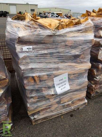 Pallet Of Firewood, Pine, 48" x 42" x 48", 18" Cut - Roller Auctions