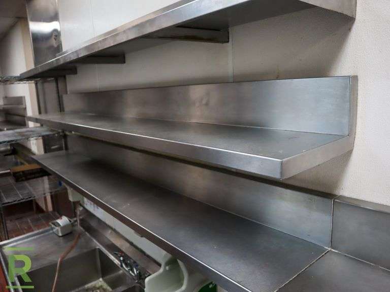 (3) Stainless Steel Wall Mount Shelves, 96" - Roller Auctions
