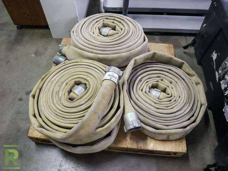 (5) 4" Flat Hoses ( Assorted Size Couplers) - Roller Auctions