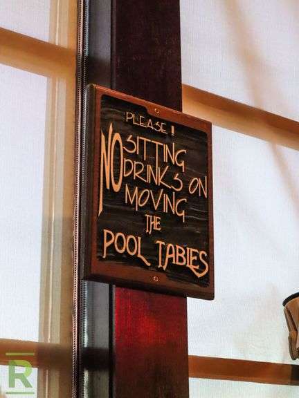 (2) Pool Signs, Pool Balls, Framed Picture And Stick Holder - Roller Auctions