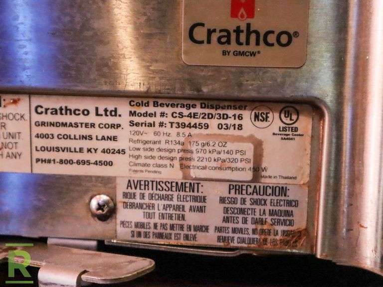 (2) Crathco Beverage Dispensers; CS-4E/2D/3D-16 & CS-3L-16 (Incomplete) - Roller Auctions