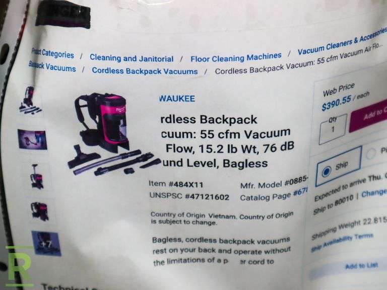 Milwaukee Cordless Backpack Vacuum - Roller Auctions