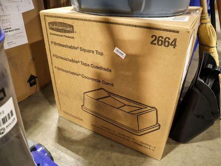 Rubbermaid Recycle Bins, Trash Can, Square Top Lid And Brooms - Roller Auctions