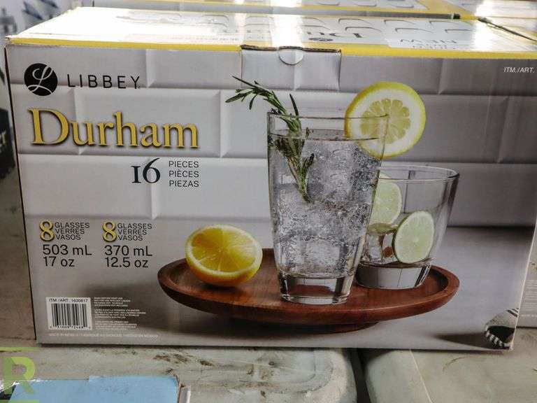 Libbey Durham 16pc Glasses Set New Roller Auctions