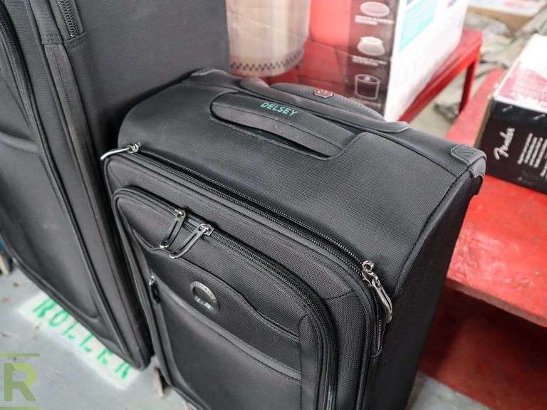 Delsey 2 Piece SoftShell Set Black Large Suitcase Haas Resistant Wheels Used, Small